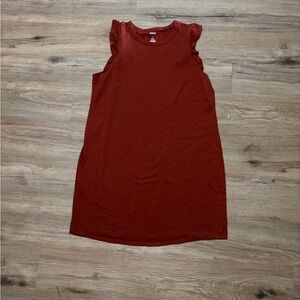 Sonoma Sleeveless Ruffle Shoulder Shift Dress
- Rust Colored - Size Large